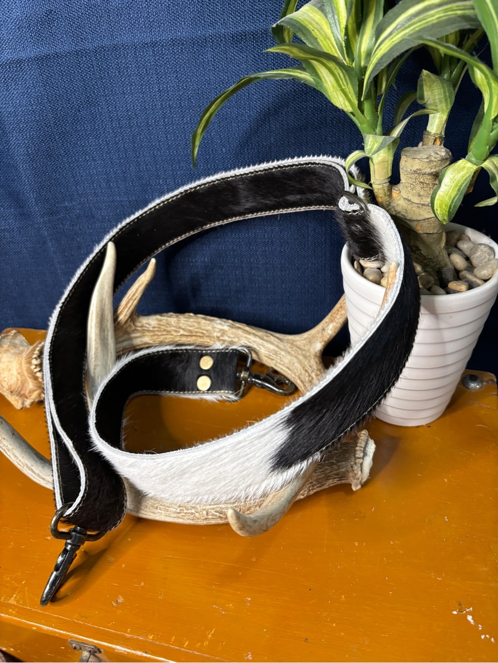 Myra Bag Black and White Haircalf Crossbody Strap with Hardware